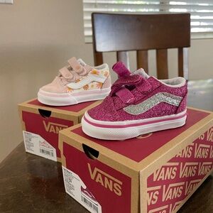 Old Skool Vans/ Sunshine Flowers & Raspberry Rose Size 2 Toddler Bundle